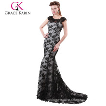 Grace karin Long Dress Black Lace Vestidos formais Evening 2015 Short Tail Evening Dress CL4422